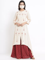 Juniper Women's Ivory Geometric Printed & Embroidered Rayon Kurta | Grocsy