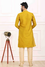Raivat Ethnic Art Banarasi Silk Thread Work Kurta Pajama In Mustard Colour | Grocsy