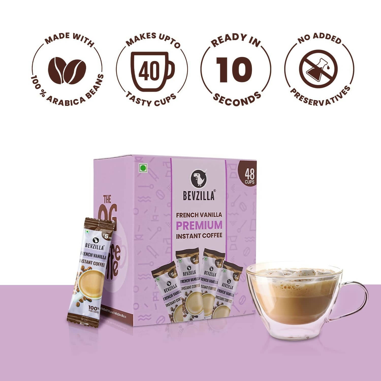 Bevzilla Instant Coffee Powder Sachets (French Vanilla) | Grocsy