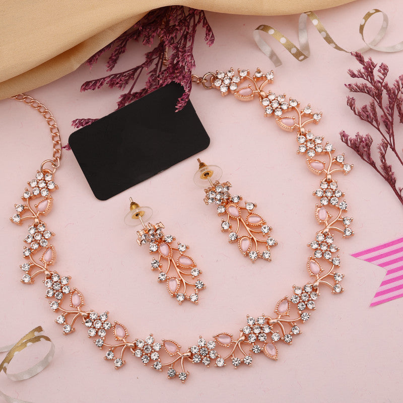 Tehzeeb Creations Brass, Stone, Crystal, Stainless Steel Gold-Polished Pink Jewel Set | Grocsy