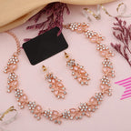 Tehzeeb Creations Brass, Stone, Crystal, Stainless Steel Gold-Polished Pink Jewel Set | Grocsy