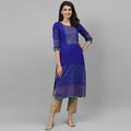 Maai Rayon Hand Printed Kurta Blue | Grocsy
