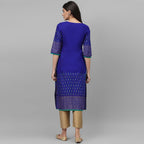 Maai Rayon Hand Printed Kurta Blue | Grocsy