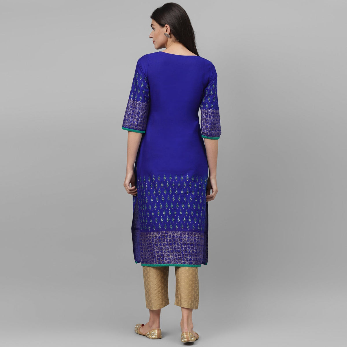 Maai Rayon Hand Printed Kurta Blue | Grocsy