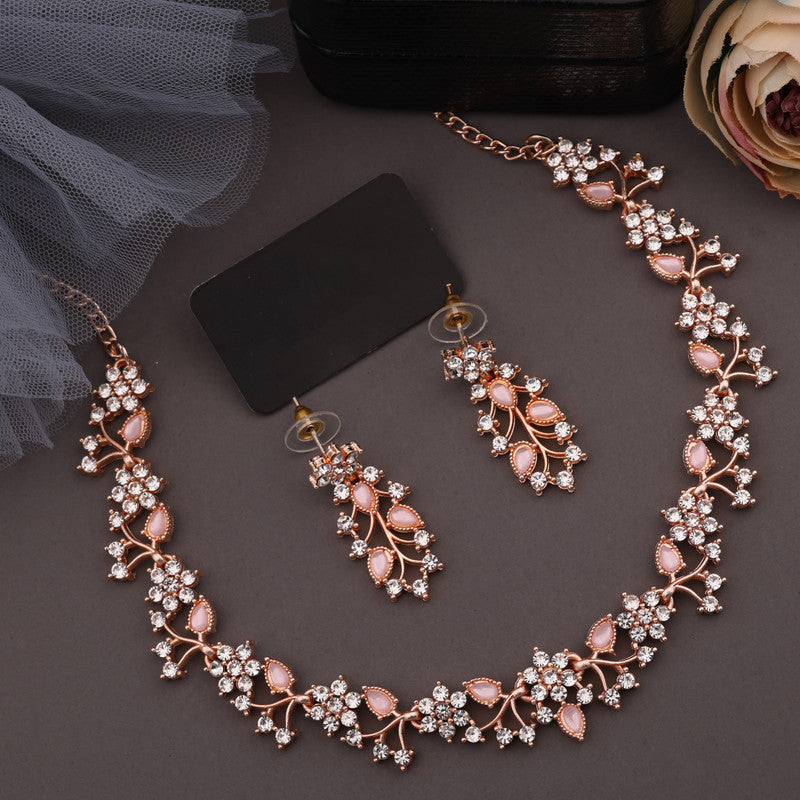 Tehzeeb Creations Brass, Stone, Crystal, Stainless Steel Gold-Polished Pink Jewel Set | Grocsy