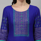 Maai Rayon Hand Printed Kurta Blue | Grocsy