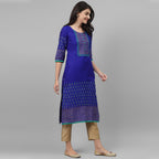 Maai Rayon Hand Printed Kurta Blue | Grocsy