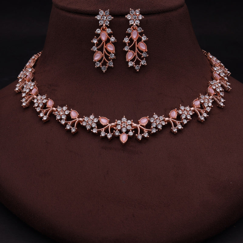 Tehzeeb Creations Brass, Stone, Crystal, Stainless Steel Gold-Polished Pink Jewel Set | Grocsy
