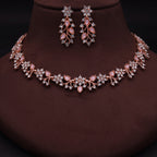 Tehzeeb Creations Brass, Stone, Crystal, Stainless Steel Gold-Polished Pink Jewel Set | Grocsy