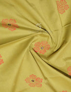 Mehndi Green Colour Block Print With Mirron Embroidered Pure Mulmul Cotton Saree By Gayathri Reddy Designer Studio | Grocsy
