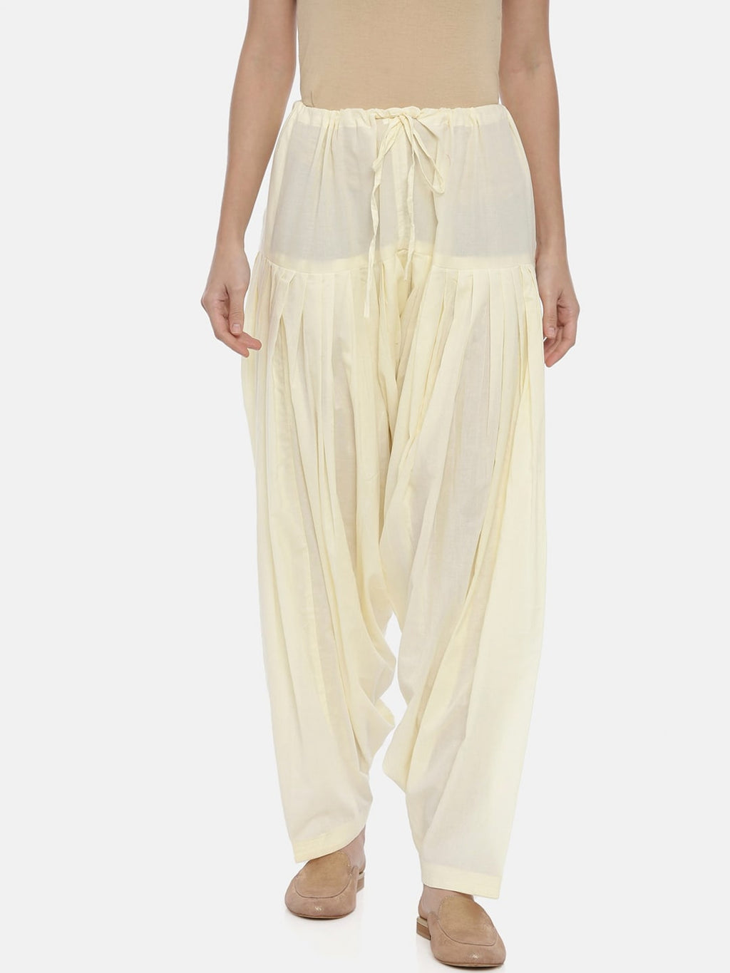 Souchii Cream-Coloured Solid Loose-Fit Patiala | Grocsy