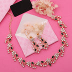 Tehzeeb Creations Brass, Stone, Crystal, Stainless Steel Gold-Polished Black Jewel Set | Grocsy