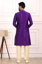 Raivat Ethnic Art Banarasi Silk Thread Work Kurta Pajama In Purple Colour | Grocsy