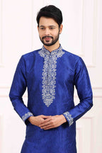 Raivat Ethnic Art Banarasi Silk Thread Work Kurta Pajama In Blue Colour | Grocsy