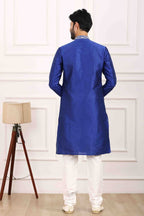 Raivat Ethnic Art Banarasi Silk Thread Work Kurta Pajama In Blue Colour | Grocsy