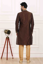 Raivat Ethnic Art Banarasi Silk Thread Work Kurta Pajama In Brown Colour | Grocsy