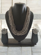 Inhanns Vibrant Handmade 20 Layers Beaded Necklace With Matching Earrings - Gray | Grocsy