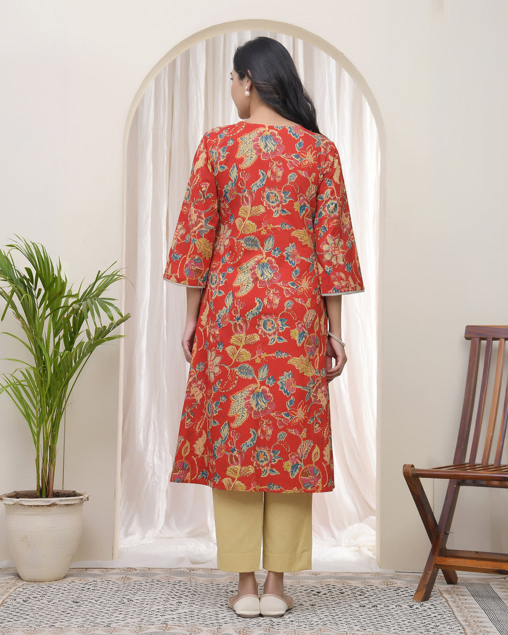 Vaasva Women Red Cotton Angrakha Kurta | Grocsy