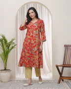 Vaasva Women Red Cotton Angrakha Kurta | Grocsy