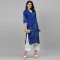 Maai Rayon Hand Printed Kurta Blue | Grocsy