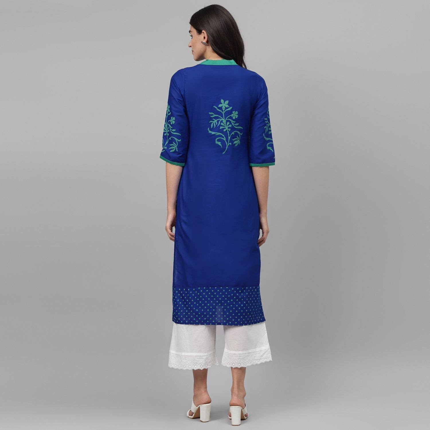 Maai Rayon Hand Printed Kurta Blue | Grocsy