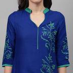 Maai Rayon Hand Printed Kurta Blue | Grocsy