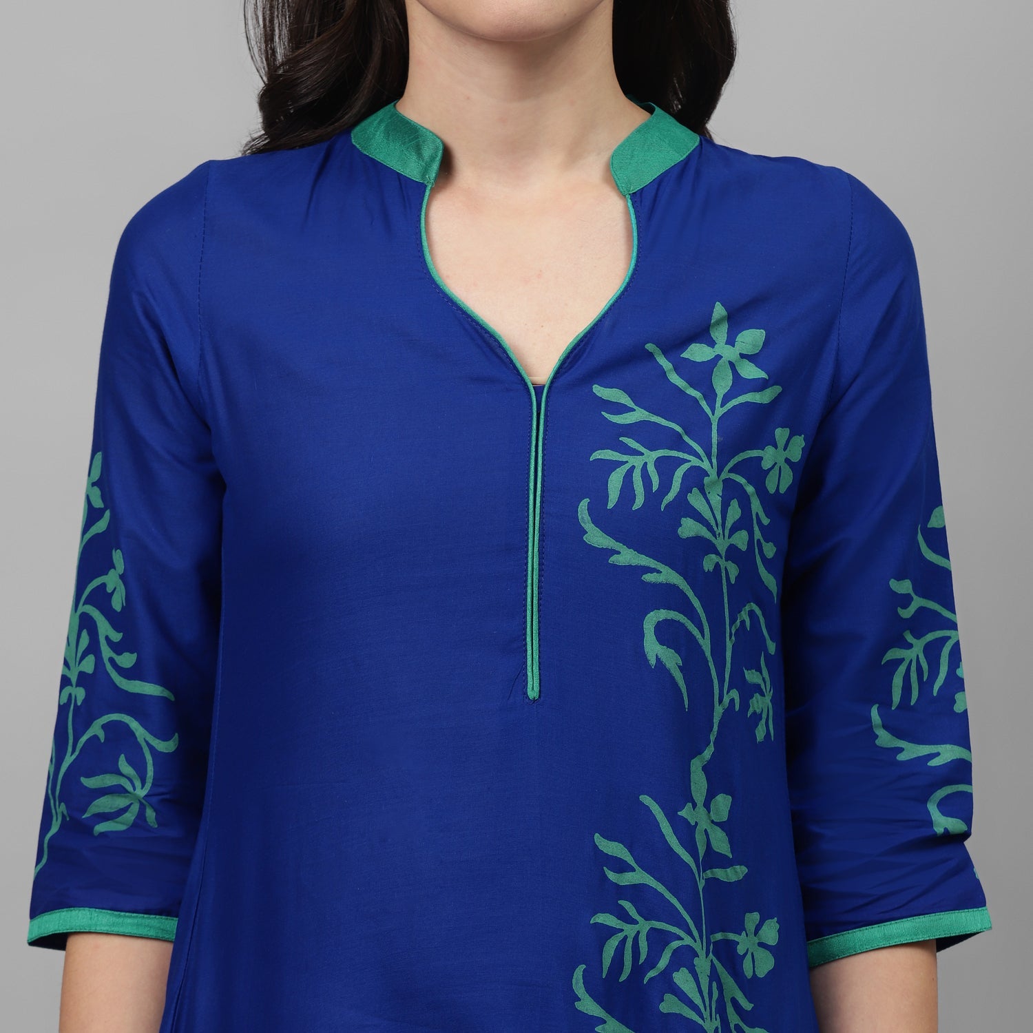 Maai Rayon Hand Printed Kurta Blue | Grocsy