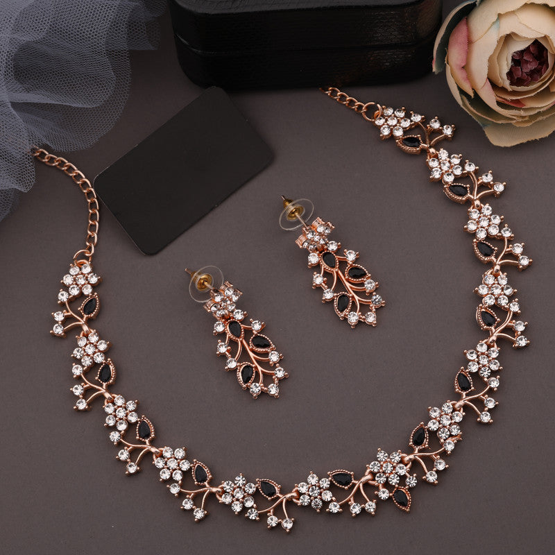 Tehzeeb Creations Brass, Stone, Crystal, Stainless Steel Gold-Polished Black Jewel Set | Grocsy