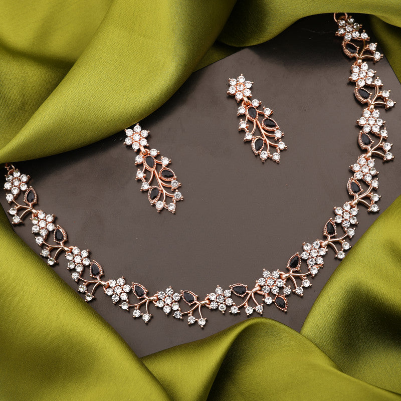 Tehzeeb Creations Brass, Stone, Crystal, Stainless Steel Gold-Polished Black Jewel Set | Grocsy