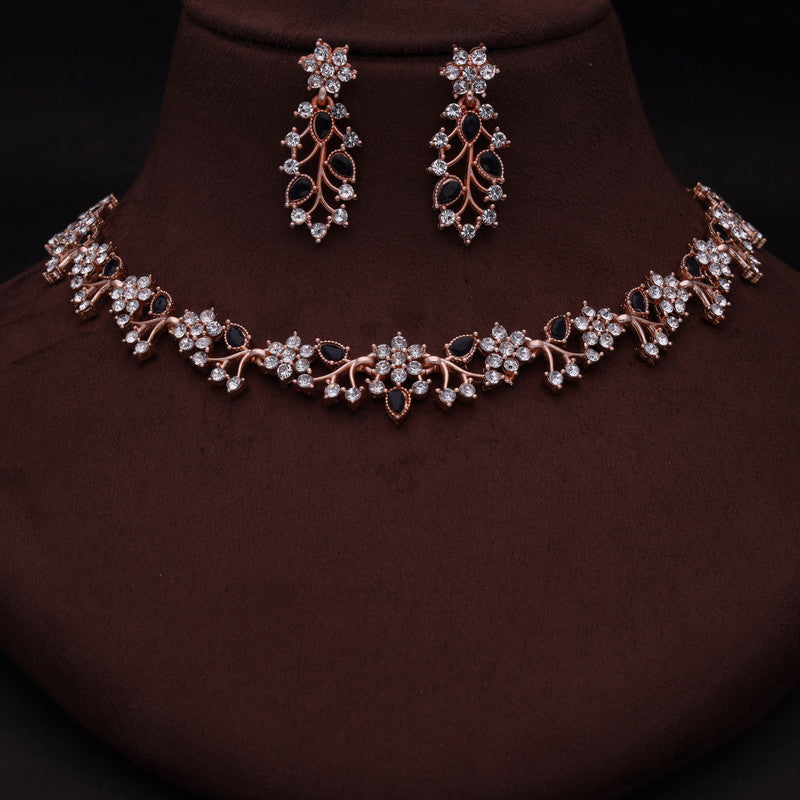 Tehzeeb Creations Brass, Stone, Crystal, Stainless Steel Gold-Polished Black Jewel Set | Grocsy