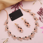 Tehzeeb Creations Brass, Stone, Crystal, Stainless Steel Gold-Polished Black Jewel Set | Grocsy