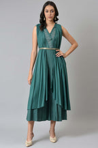 W for Woman Green Gillet Kimono Jumpsuit With Embellished Belt | Grocsy