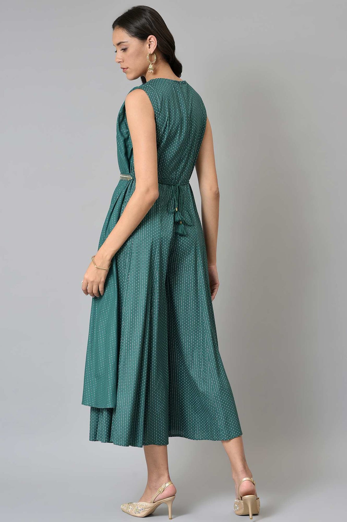 W for Woman Green Gillet Kimono Jumpsuit With Embellished Belt | Grocsy