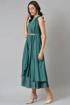 W for Woman Green Gillet Kimono Jumpsuit With Embellished Belt | Grocsy