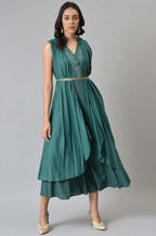 W for Woman Green Gillet Kimono Jumpsuit With Embellished Belt | Grocsy