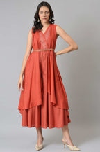 W for Woman Red Gillet Kimono Jumpsuit With Embellished Belt | Grocsy