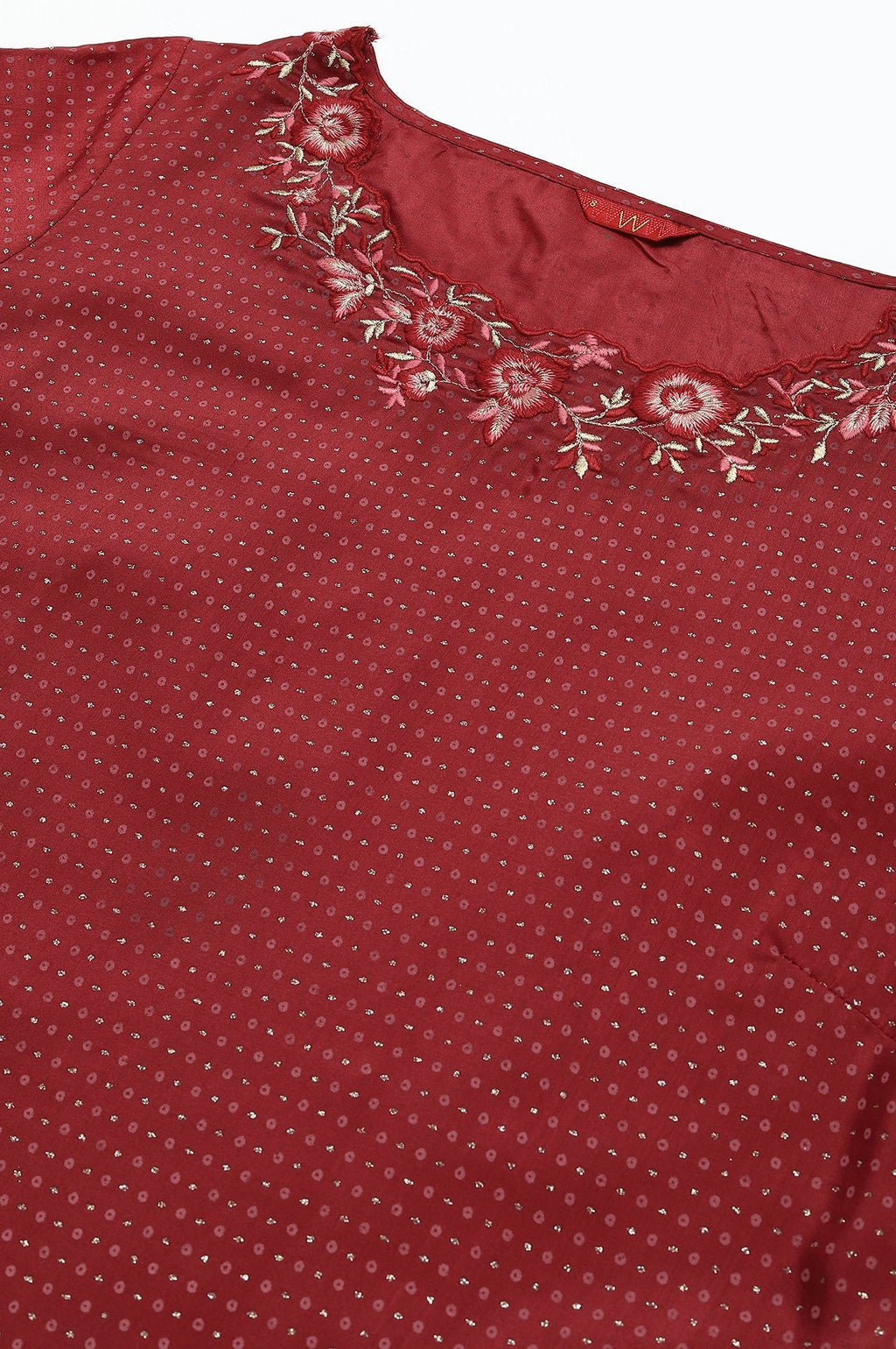 W for Woman Maroon Festive kurta With Embroidered Neck | Grocsy