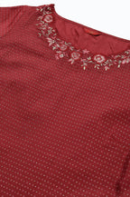 W for Woman Maroon Festive kurta With Embroidered Neck | Grocsy