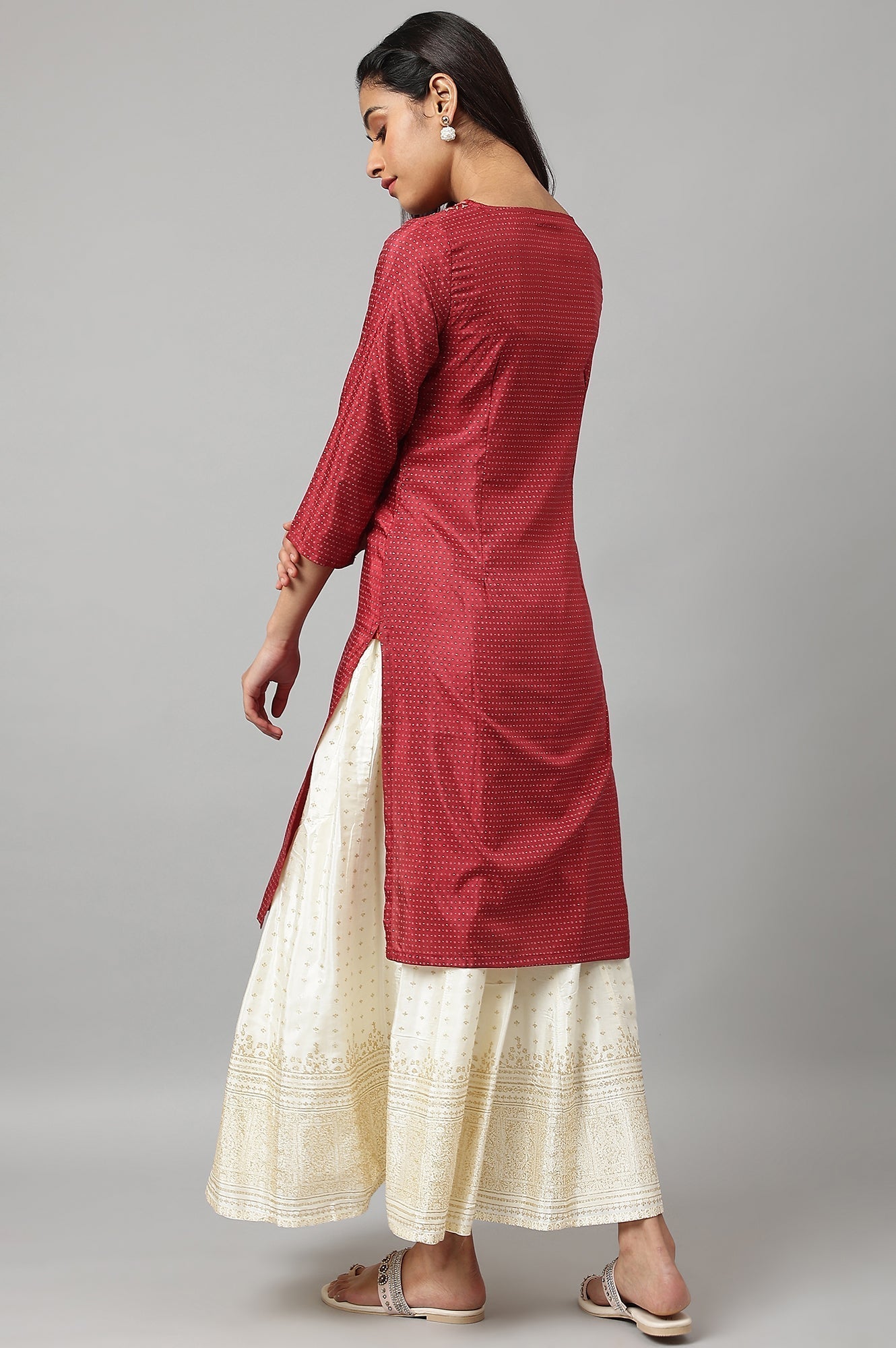 W for Woman Maroon Festive kurta With Embroidered Neck | Grocsy