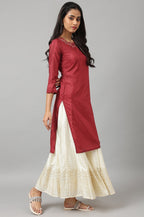 W for Woman Maroon Festive kurta With Embroidered Neck | Grocsy