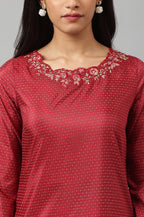 W for Woman Maroon Festive kurta With Embroidered Neck | Grocsy