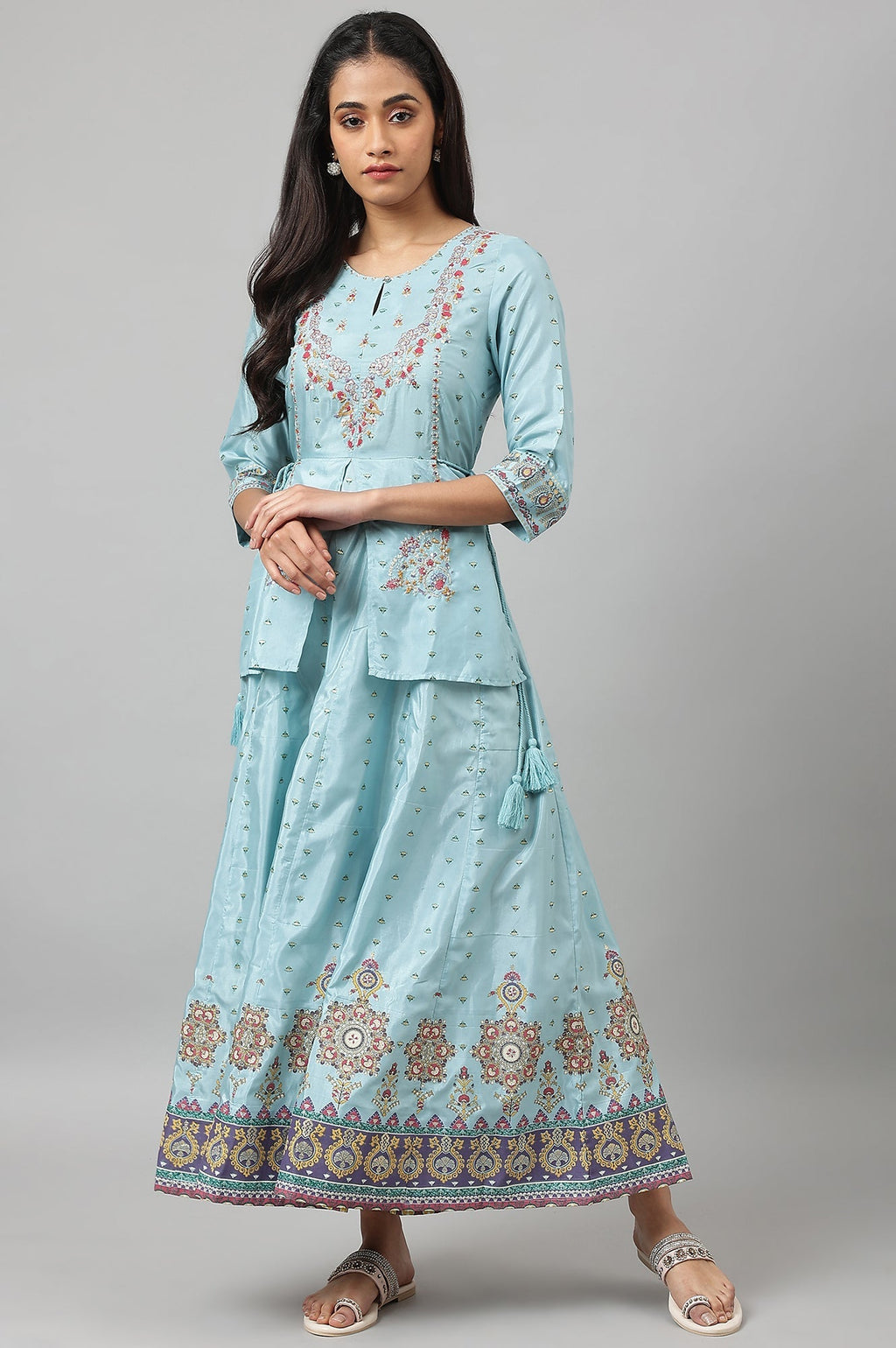 W for Woman Light Blue Attached Dress With Embroidery | Grocsy