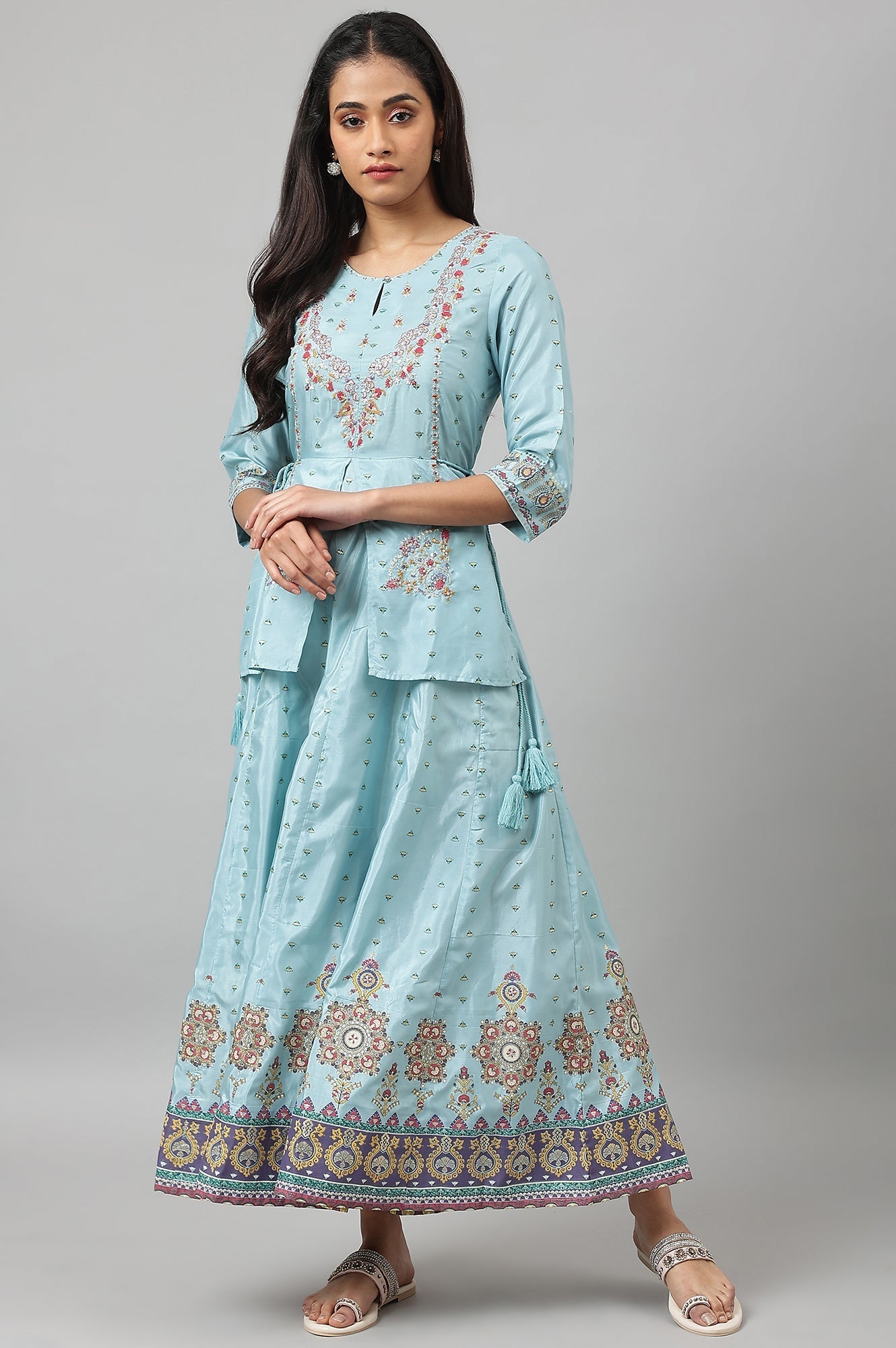 W for Woman Light Blue Attached Dress With Embroidery | Grocsy