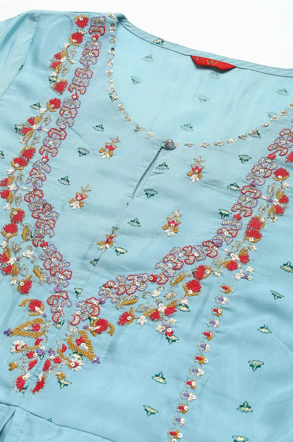 W for Woman Light Blue Attached Dress With Embroidery | Grocsy