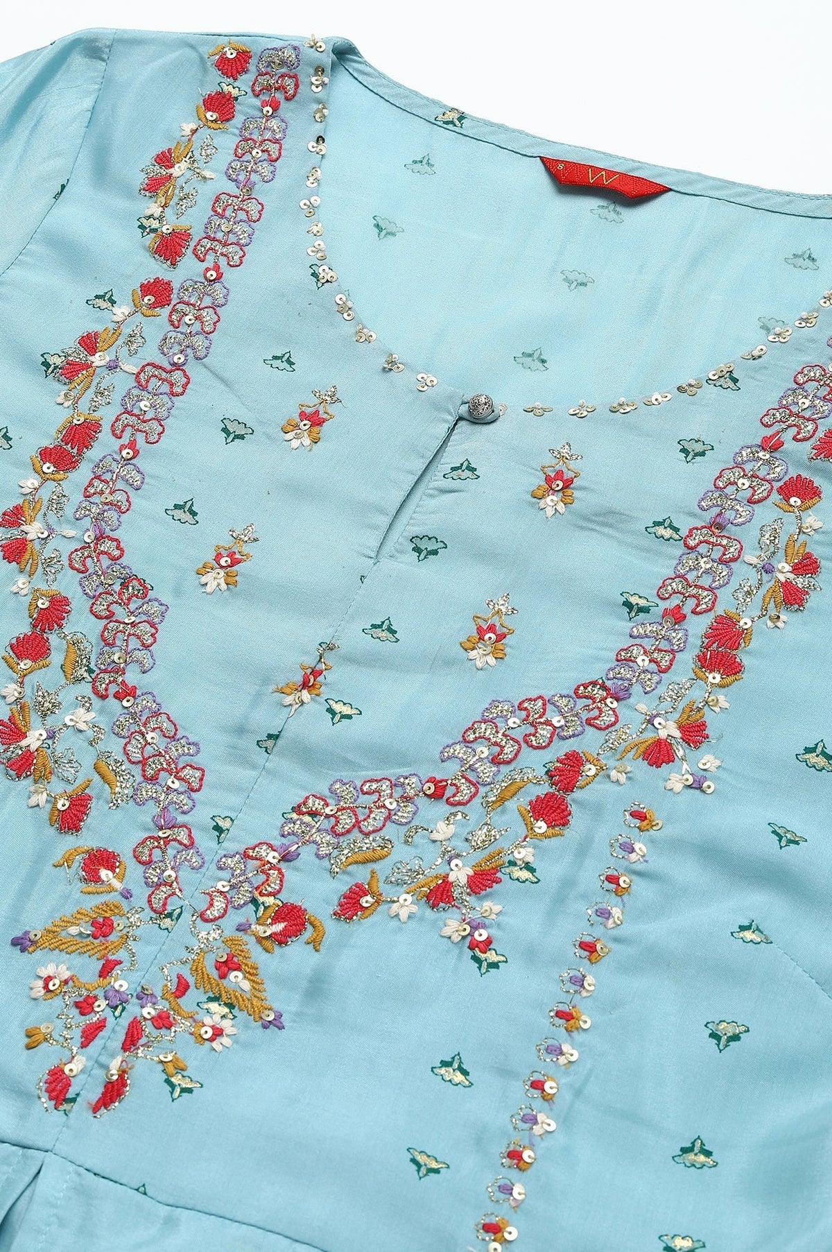 W for Woman Light Blue Attached Dress With Embroidery | Grocsy