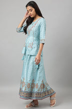 W for Woman Light Blue Attached Dress With Embroidery | Grocsy
