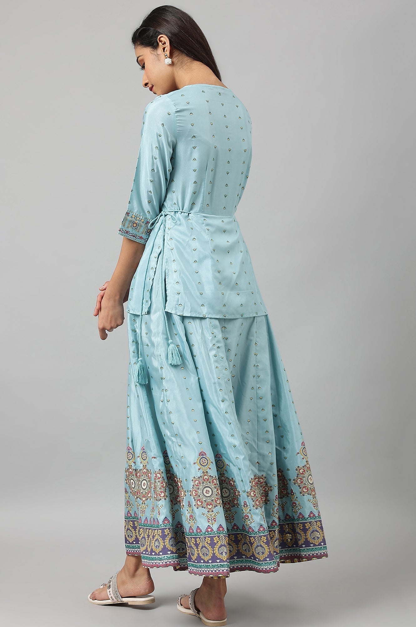 W for Woman Light Blue Attached Dress With Embroidery | Grocsy