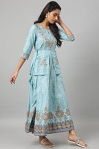 W for Woman Light Blue Attached Dress With Embroidery | Grocsy