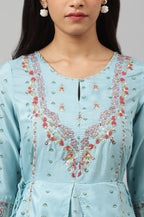 W for Woman Light Blue Attached Dress With Embroidery | Grocsy