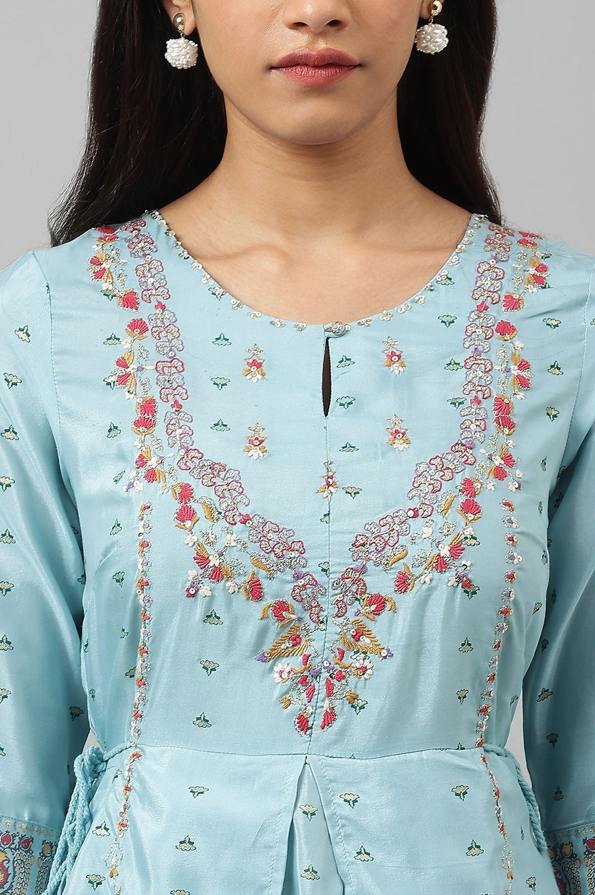 W for Woman Light Blue Attached Dress With Embroidery | Grocsy